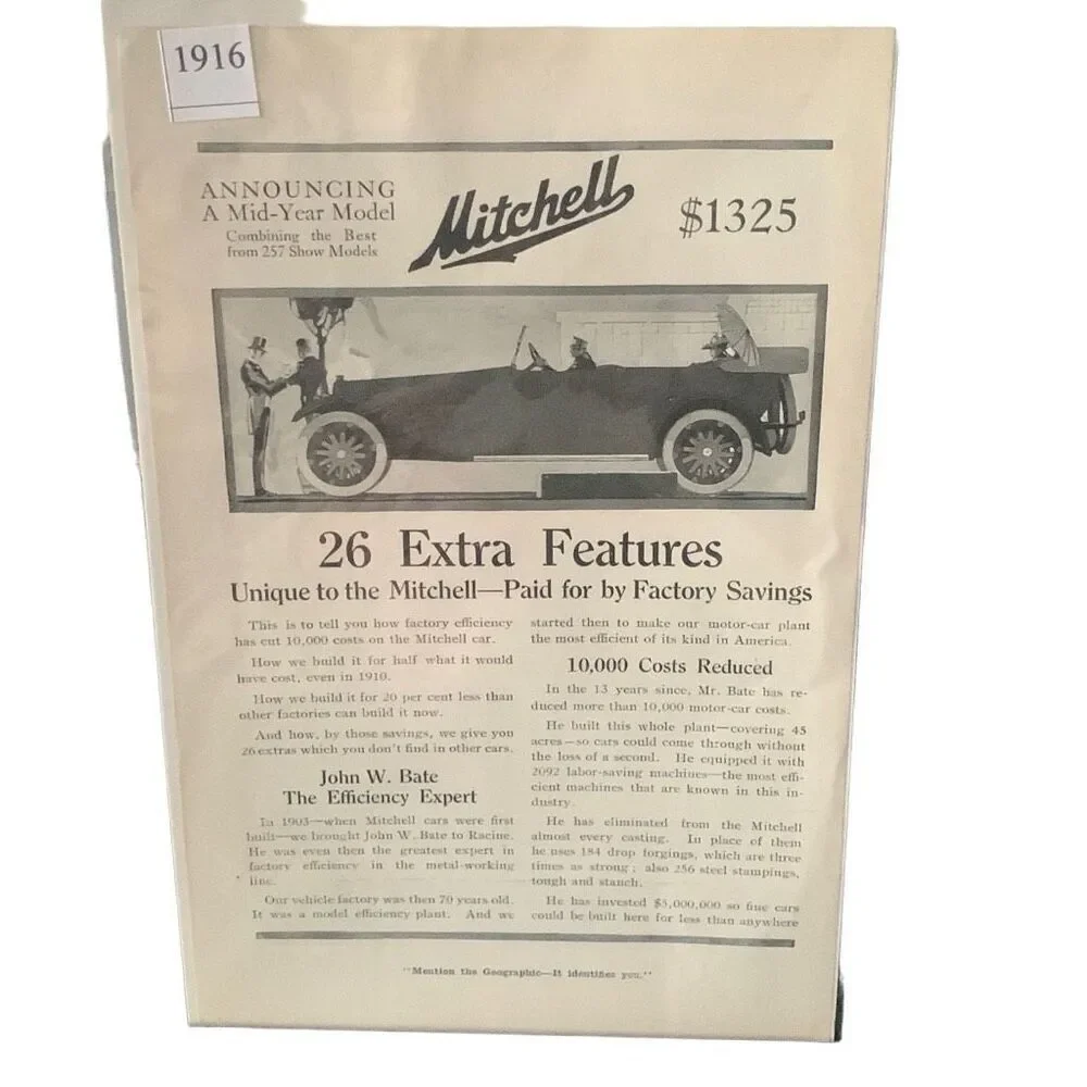 Vintage 1916 Mitchell Auto 26 Extra Features Ad Advertisement